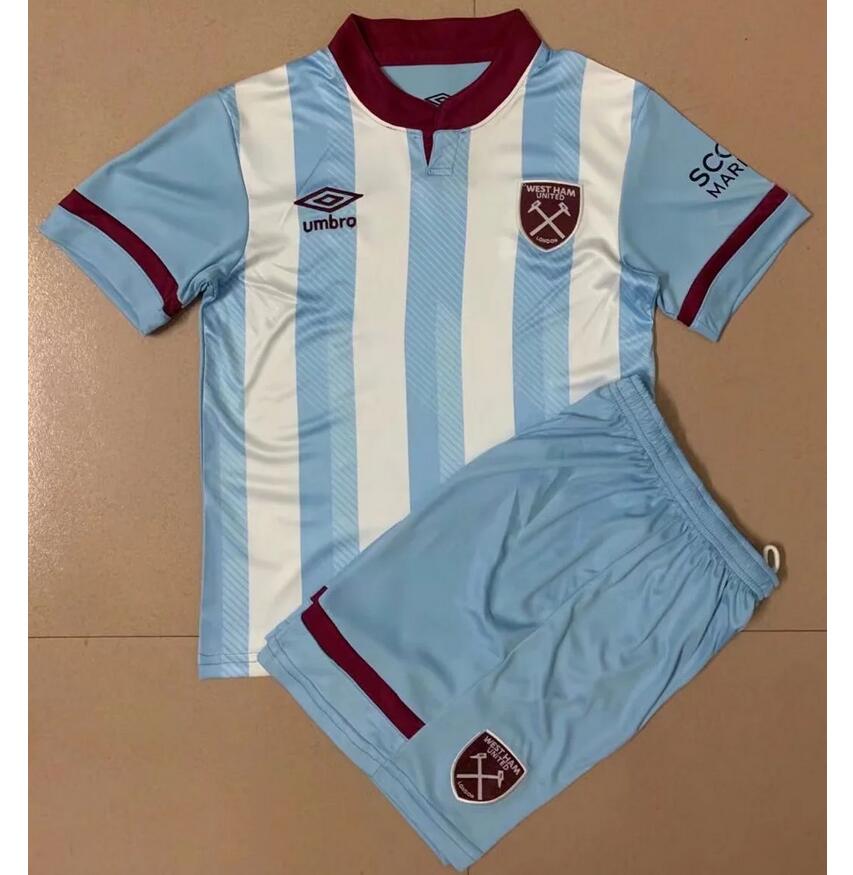 2021/22 West Ham United Kids Away Soccer Kits Shirt With Shorts